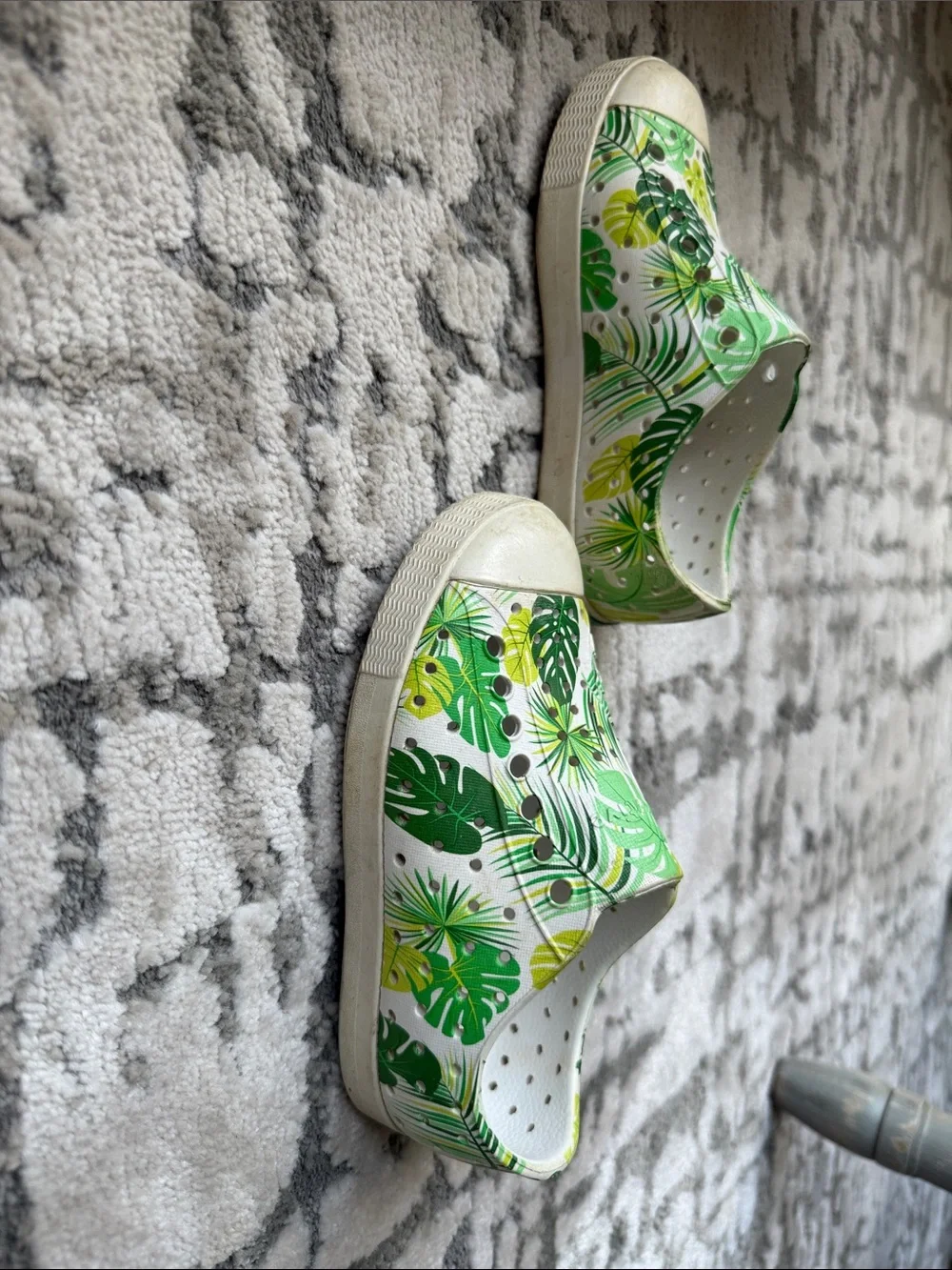 Native Shoes Kids Slip-On Tropical Leaf Print in Green and Yellow